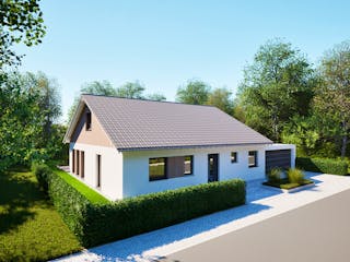 Massivhaus Entwurf CH115 von FAVORIT Massivhaus, Bungalow Außenansicht 3