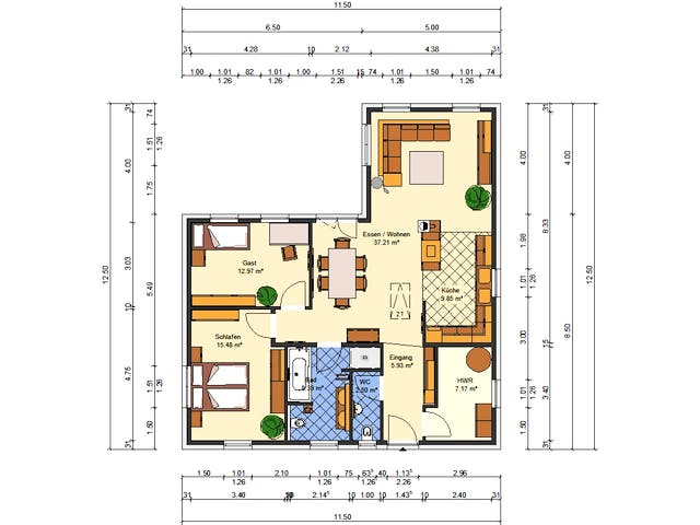 Massivhaus Eisblume von AVOS Hausbau Schlüsselfertig ab 245000€, Bungalow Grundriss 1