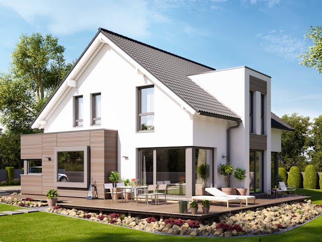 Fertighaus EVOLUTION 161 V2 von Bien-Zenker Schlüsselfertig ab 382157€, Satteldach-Klassiker Außenansicht 1