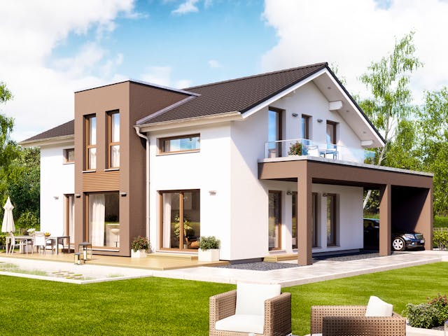 Fertighaus EVOLUTION 162 V4 von Bien-Zenker Schlüsselfertig ab 384457€, Satteldach-Klassiker Außenansicht 1