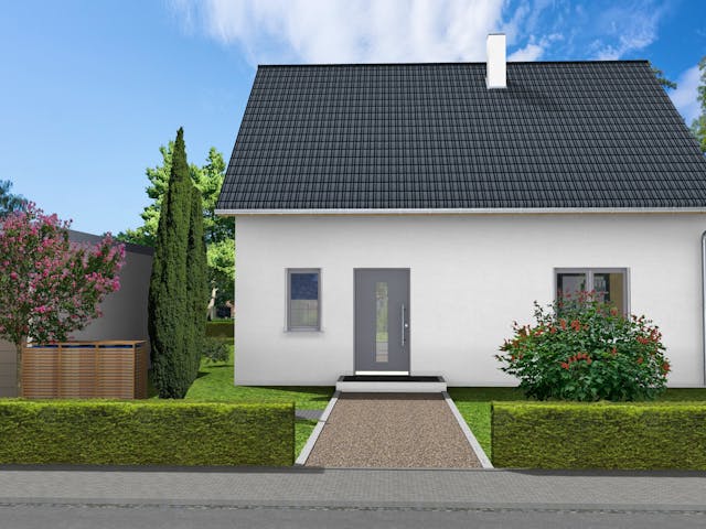 Massivhaus Kleeblatt von AVOS Hausbau Schlüsselfertig ab 314500€, Satteldach-Klassiker Außenansicht 1