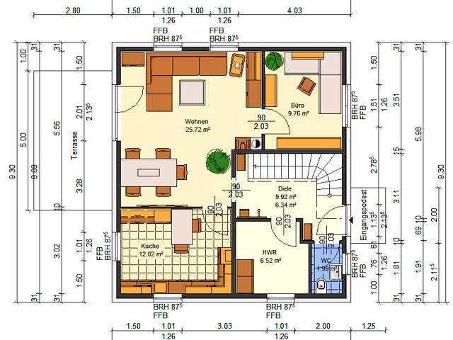 Massivhaus Flieder von AVOS Hausbau Schlüsselfertig ab 345000€, Satteldach-Klassiker Grundriss 1