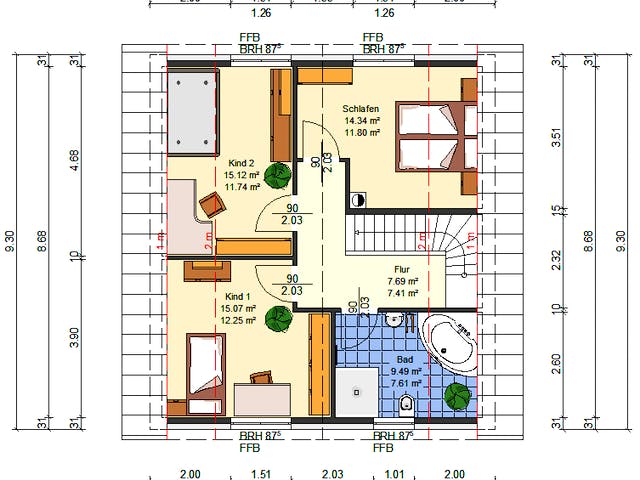 Massivhaus Kleeblatt von AVOS Hausbau Schlüsselfertig ab 314500€, Satteldach-Klassiker Grundriss 2