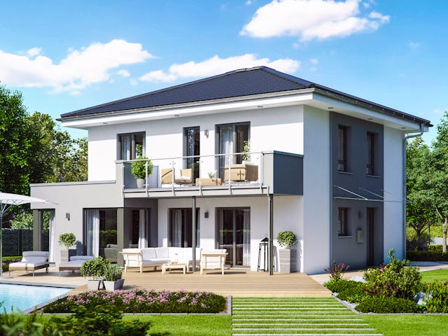 Fertighaus SUNSHINE 143 V6 von Living Fertighaus Schlüsselfertig ab 352245€, Stadtvilla Außenansicht 1