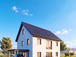 Massivhaus Einfamilienhaus Emma von Domo 1999 Immobilien Schlüsselfertig ab 335000€, Satteldach-Klassiker Außenansicht 1