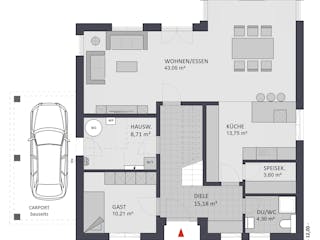 Massivhaus Entwurf CS183 von FAVORIT Massivhaus, Pultdachhaus Grundriss 1