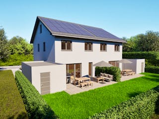 Massivhaus Entwurf FI 110 von FAVORIT Massivhaus, Satteldach-Klassiker Außenansicht 7