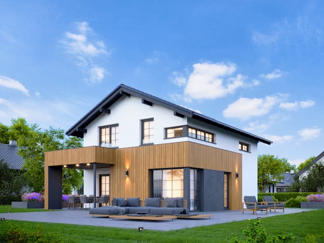 Fertighaus ELK Now 129 - Satteldach von ELK Fertighaus, Satteldach-Klassiker Außenansicht 1