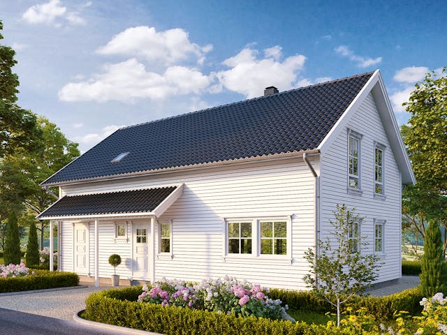 Fertighaus Adel von AKOST Holzhäuser, Satteldach-Klassiker Außenansicht 1 Fertighaus Adel von AKOST Holzhäuser, Satteldach-Klassiker Außenansicht 1