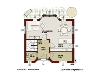 Massivhaus Alpenland 147 von FAVORIT Massivhaus Schlüsselfertig ab 342960€, Satteldach-Klassiker Grundriss 1