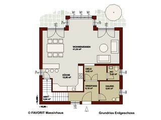 Massivhaus Alpenland 160 von FAVORIT Massivhaus Schlüsselfertig ab 384500€, Satteldach-Klassiker Grundriss 1