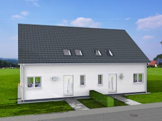 Massivhaus Duplex 118 von AMB Massivhaus, Satteldach-Klassiker Außenansicht 2