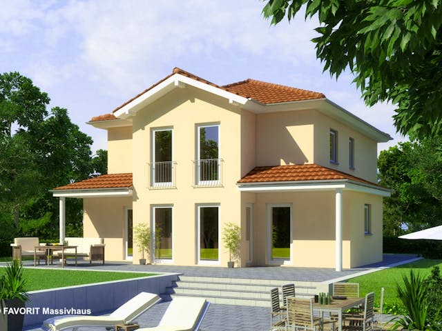 Massivhaus Ambiente 135 von FAVORIT Massivhaus Schlüsselfertig ab 370470€, Stadtvilla Außenansicht 1 Massivhaus Ambiente 135 von FAVORIT Massivhaus Schlüsselfertig ab 370470€, Stadtvilla Außenansicht 1