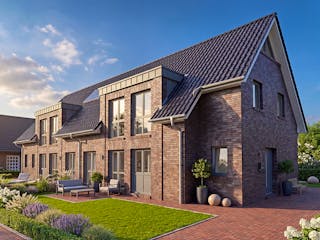 Massivhaus DHH Stadthaus von AMR-Wohnbau Schlüsselfertig ab 286000€, Satteldach-Klassiker Außenansicht 1