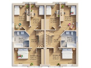 Massivhaus DHH Stadthaus von AMR-Wohnbau Schlüsselfertig ab 286000€, Satteldach-Klassiker Grundriss 2