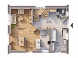 Massivhaus Hanseat 108 von AMR-Wohnbau Schlüsselfertig ab 291000€, Satteldach-Klassiker Grundriss 1