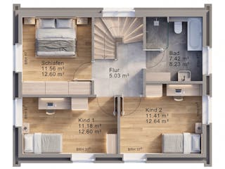 Massivhaus Hanseat 108 von AMR-Wohnbau Schlüsselfertig ab 291000€, Satteldach-Klassiker Grundriss 2