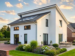 Massivhaus Pult 126 von AMR-Wohnbau Schlüsselfertig ab 317000€, Pultdachhaus Außenansicht 2