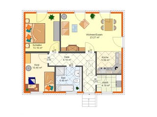 Massivhaus Aspe von AVOS Hausbau Schlüsselfertig ab 182500€, Bungalow Grundriss 1