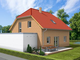 Massivhaus Dorina von AVOS Hausbau Schlüsselfertig ab 343150€, Satteldach-Klassiker Außenansicht 2