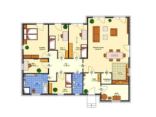 Massivhaus Geranie von AVOS Hausbau Schlüsselfertig ab 414000€, Bungalow Grundriss 1