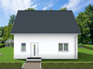 Massivhaus Gina von AVOS Hausbau Schlüsselfertig ab 313600€, Satteldach-Klassiker Außenansicht 1