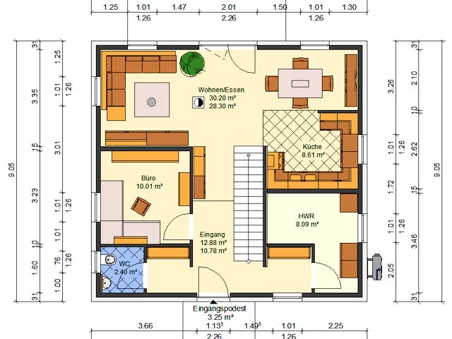 Massivhaus Glockenblume von AVOS Hausbau Schlüsselfertig ab 345000€, Stadtvilla Grundriss 1