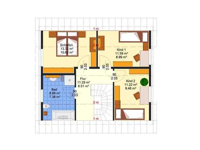 Massivhaus Kern von AVOS Hausbau Schlüsselfertig ab 279950€, Satteldach-Klassiker Grundriss 2