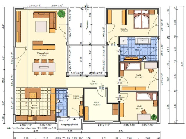 Massivhaus Marienblüte von AVOS Hausbau Schlüsselfertig ab 374850€, Bungalow Grundriss 1