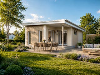 Massivhaus Minimassiv-Haus Poel von ROTH MASSIVHAUS Schlüsselfertig ab 217000€, Bungalow Außenansicht 2
