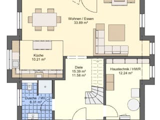 Massivhaus Einfamilienhaus K_159 von VARIODOMO Bausysteme Schlüsselfertig ab 359900€, Satteldach-Klassiker Grundriss 1