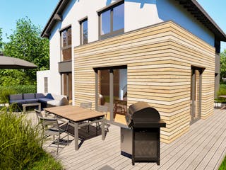 Massivhaus Entwurf SL157 von FAVORIT Massivhaus, Satteldach-Klassiker Außenansicht 2