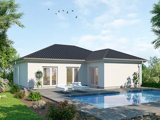 Massivhaus Bungalow BL 115 Basis von Baudirekt, Bungalow Außenansicht 1