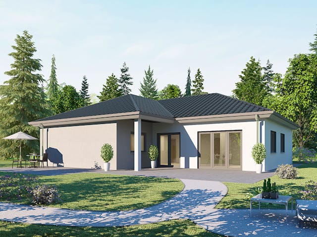 Massivhaus Bungalow BL 135 Basis von Baudirekt, Bungalow Außenansicht 1