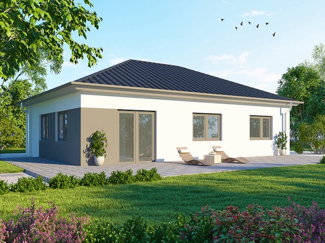 Massivhaus Bungalow BL 80 Basis von Baudirekt, Bungalow Außenansicht 1