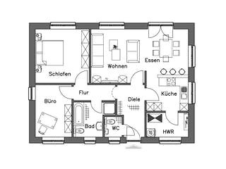 Massivhaus Bungalow BL 80 Basis von Baudirekt, Bungalow Grundriss 1