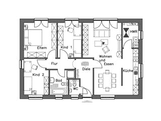 Massivhaus Bungalow BL 95 Basis von Baudirekt, Bungalow Grundriss 1