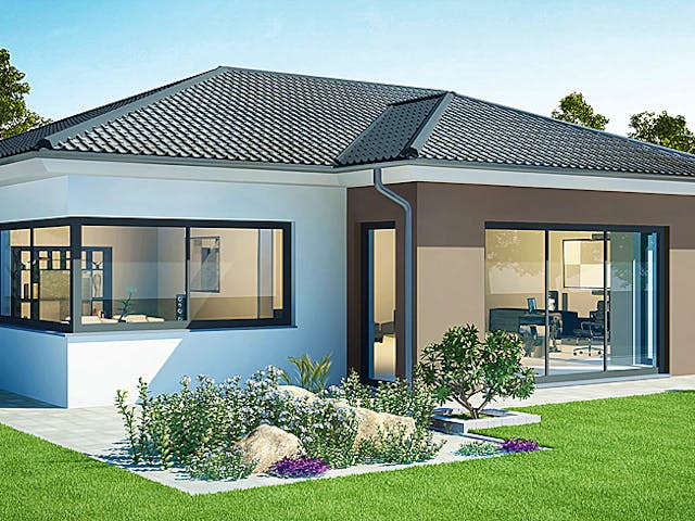 Massivhaus Bungalow BL 95 Variante K von Baudirekt, Bungalow Außenansicht 1 Massivhaus Bungalow BL 95 Variante K von Baudirekt, Bungalow Außenansicht 1