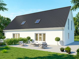 Massivhaus Doppelhaus DH 110 Basis von Baudirekt, Satteldach-Klassiker Außenansicht 1