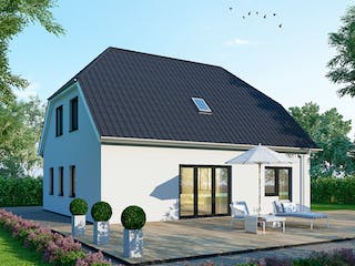 Massivhaus Einfamilienhaus EH140 Basis von Baudirekt, Satteldach-Klassiker Außenansicht 1