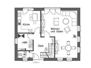 Massivhaus Einfamilienhaus EH140 Basis von Baudirekt, Satteldach-Klassiker Grundriss 1