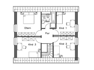Massivhaus Einfamilienhaus EH140 Basis von Baudirekt, Satteldach-Klassiker Grundriss 2