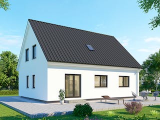 Massivhaus Einfamilienhaus EH155 Basis von Baudirekt, Satteldach-Klassiker Außenansicht 1