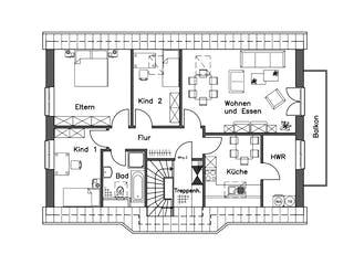 Massivhaus Zweifamilienhaus ZH210 Basis von Baudirekt, Satteldach-Klassiker Grundriss 2