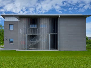 Fertighaus Mehrfamilienhaus Münch von Bau-Fritz - Mehrfamilienhäuser Schlüsselfertig ab 1015000€, Pultdachhaus Außenansicht 4