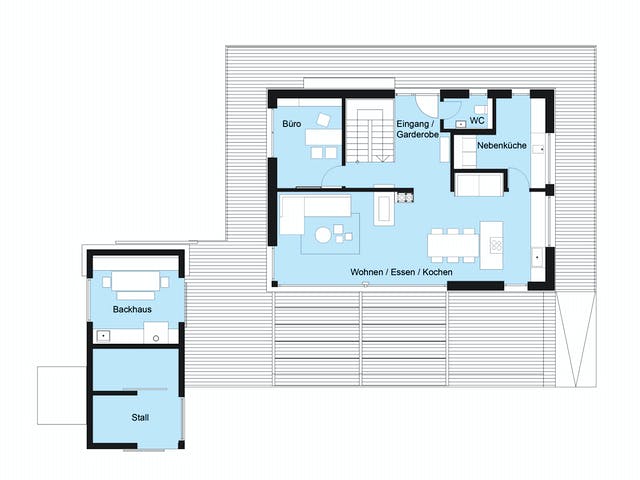 Fertighaus Heimat 4.0 - Musterhaus von Bau-Fritz Schlüsselfertig ab 845000€, Satteldach-Klassiker Grundriss 1