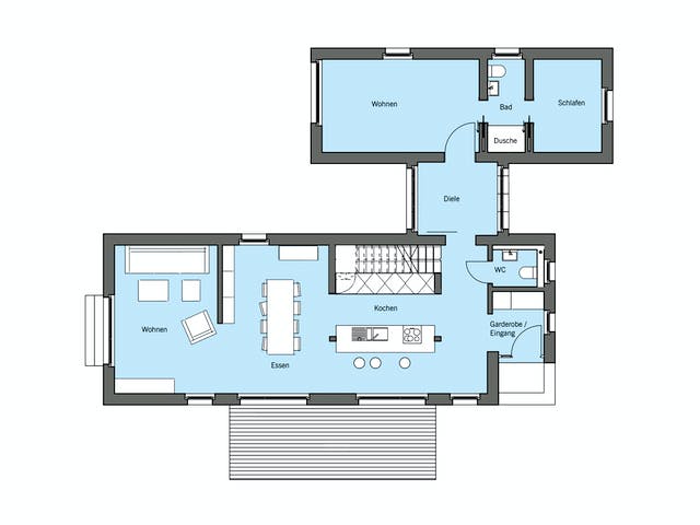 Fertighaus Lichtblick - Musterhaus Erkheim von Bau-Fritz Schlüsselfertig ab 650000€, Satteldach-Klassiker Grundriss 1