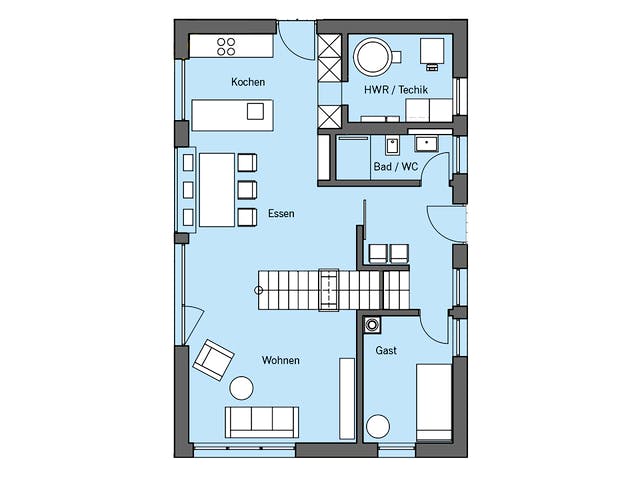 Fertighaus Remiger - Kundenhaus von Bau-Fritz Schlüsselfertig ab 470000€, Satteldach-Klassiker Grundriss 1