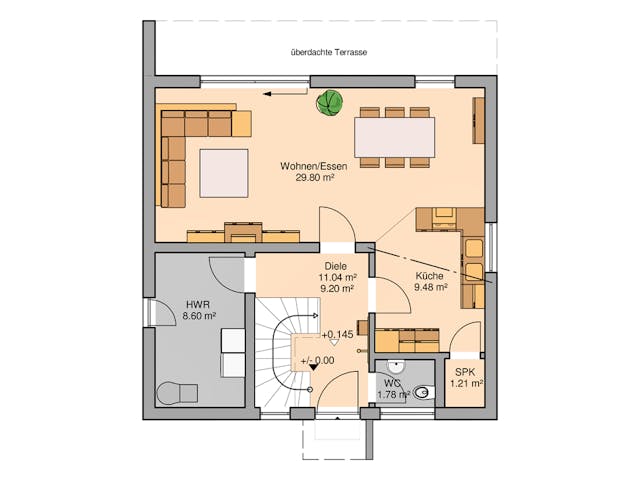 Massivhaus Bauhaus Novum von Kern-Haus Schlüsselfertig ab 339900€, Cubushaus Grundriss 1