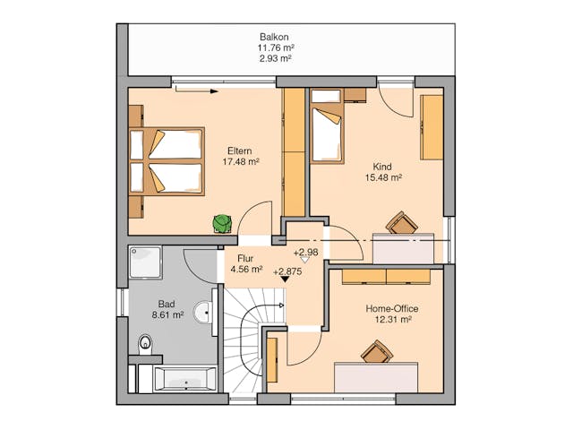 Massivhaus Bauhaus Novum von Kern-Haus Schlüsselfertig ab 339900€, Cubushaus Grundriss 2